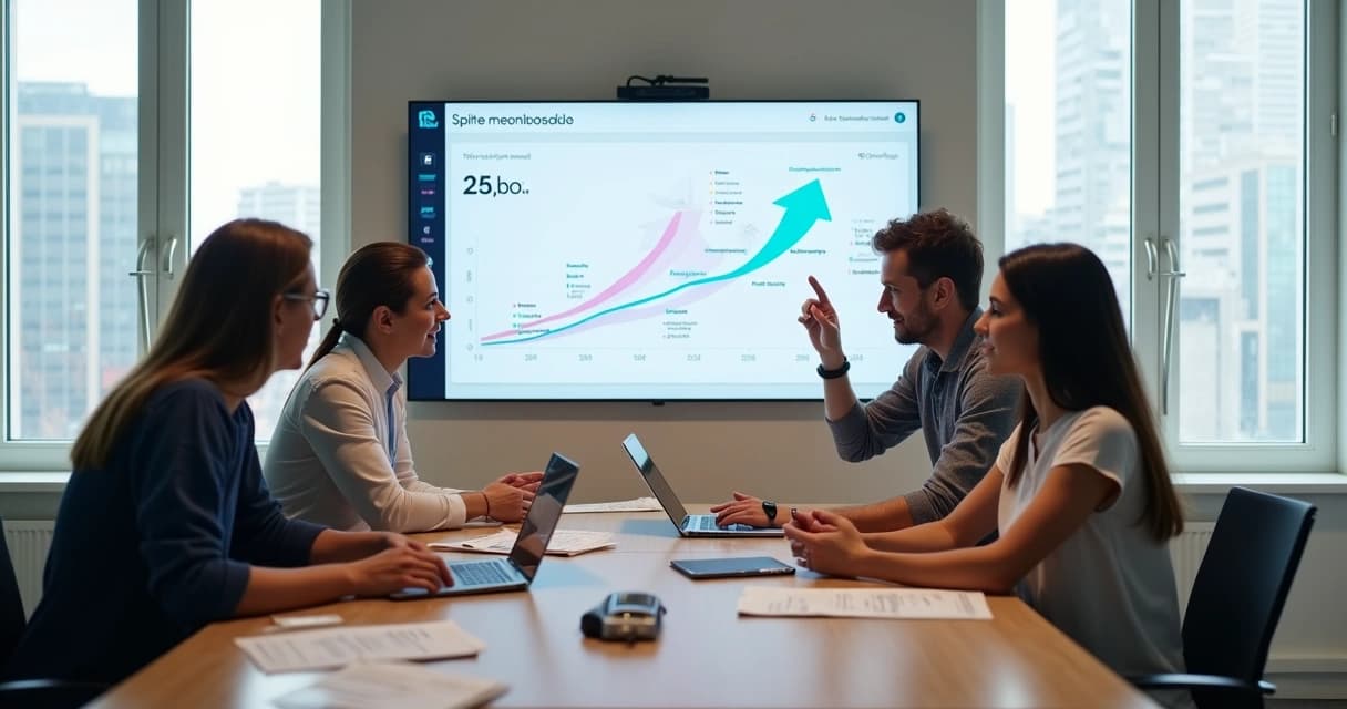 Painel digital mostrando receita sendo dividida entre vários parceiros